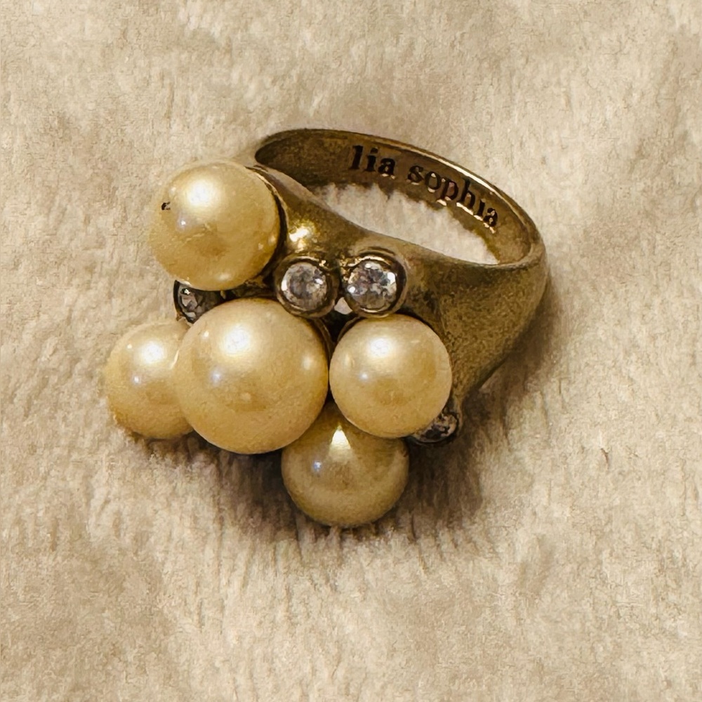 Lia Sophia Gold Ring with Cream Pearls and Silver Accents